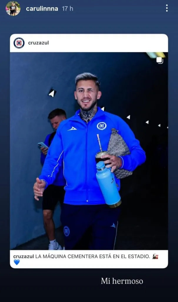 Esposa de Piovi le dedicó un mensaje tras quedarse en Cruz Azul. (@carulinnna)