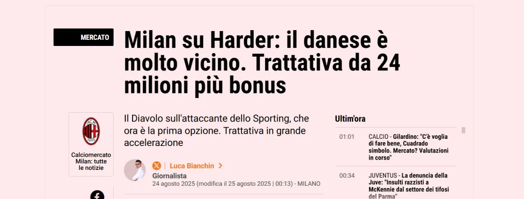 El Milan iría en busca de Conrad Harder. (La Gazzetta dello Sport)