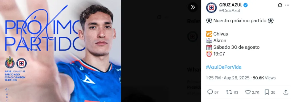 Publicación de Cruz Azul en redes sociales