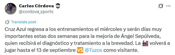 Información de Carlos Córdova en X