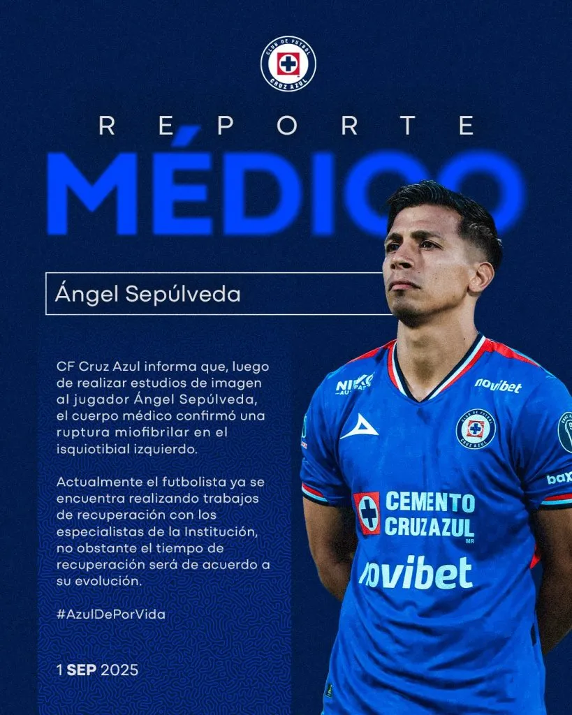 Se confirmó lo que le pasó a Sepúlveda (@CruzAzul / X).