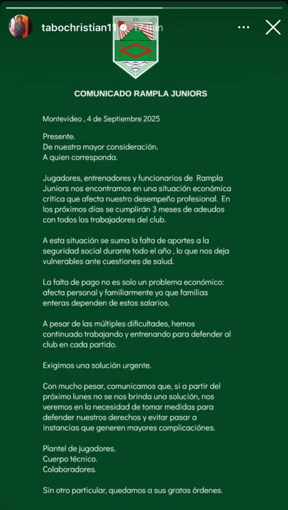 La historia que Tabó compartió en su Instagram.