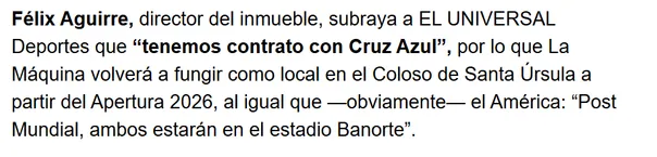 Confirman la fecha de regreso de Cruz Azul al Estadio Azteca. (diario El Universal)