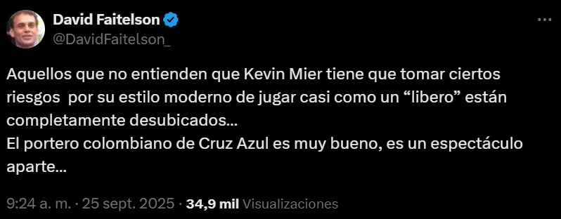 David Faitelson defendió a Kevin Mier. (X @davidfaitelson_)