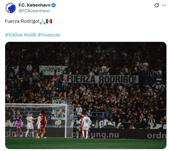 Mensaje de apoyo del Copenhage y su afición a Huescas