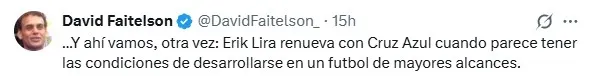David Faitelson cuestionó a Erik Lira por renovar con Cruz Azul (X)