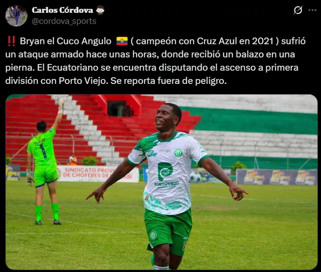 Reporte de Carlos Córdova sobre Cuco Angulo. (@cordova_sports)