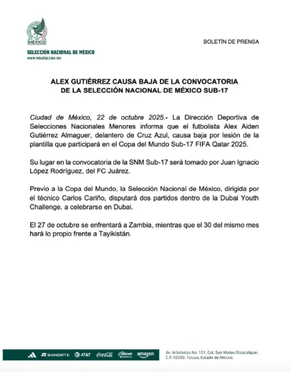Comunicado de la Selección