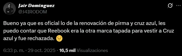 Cruz Azul habría rechazado a Reebok. (@J4IRODOM)