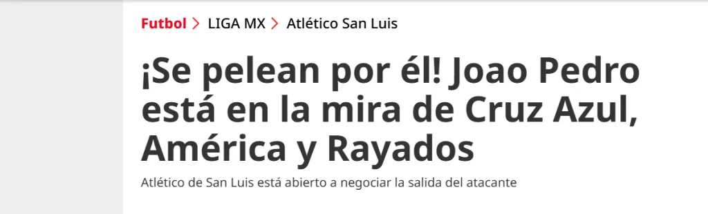 Joao Pedro podría desencadenar una disputa entre los principales equipos de Liga MX. (Diario Récord)