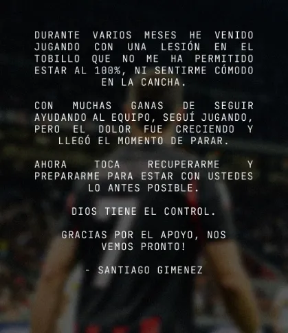 Publicación de Giménez en sus redes sociales