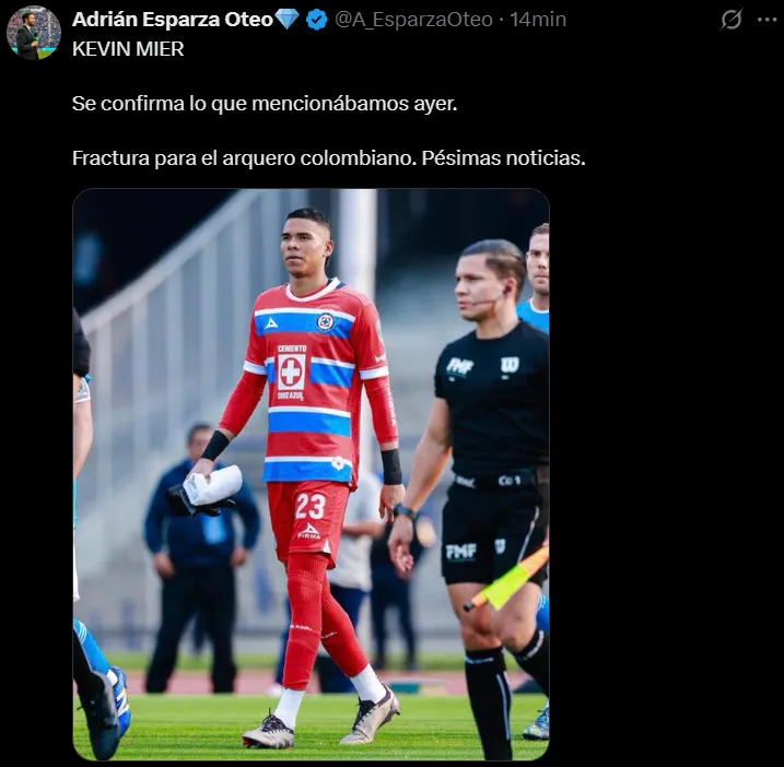 Kevin Mier se fracturó la pierna derecha. (@A_EsparzaOteo)