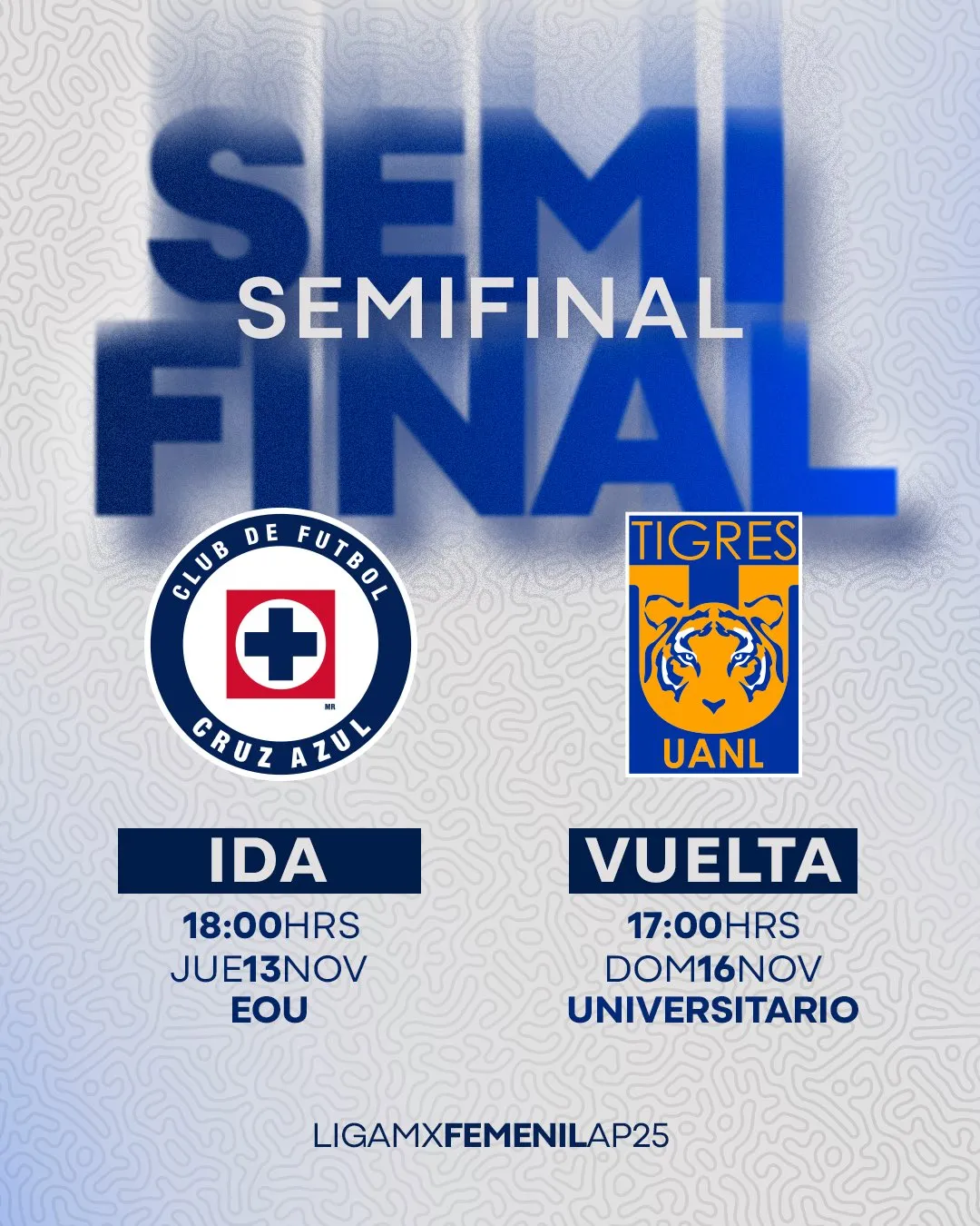 Anuncio de la semifinal entre Cruz Azul Femenil y Tigres. (@AzulFemenil)