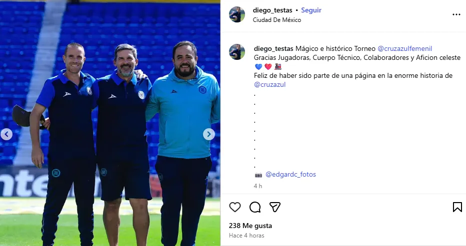 El mensaje de Diego Testas en Instagram.