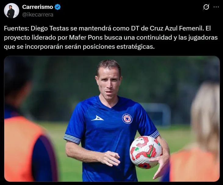 Diego Testas se quedaría en Cruz Azul Femenil. (X @Ikecarrera)