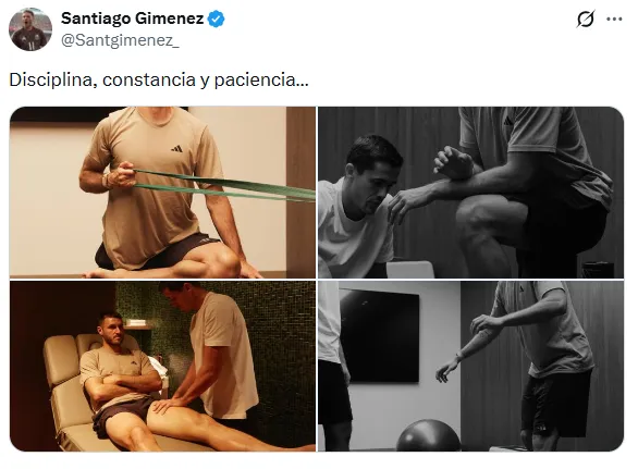 Santiago Giménez en X en pleno entrenamiento