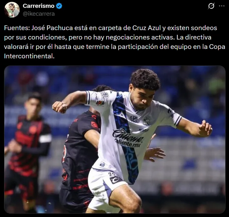 Según Ike Carrera, Cruz Azul se interesa en José Pachuca. (@Ikecarrera)