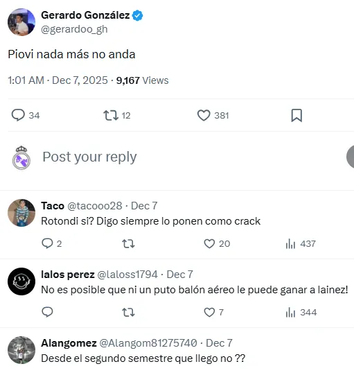 Comentarios en X en contra de Piovi