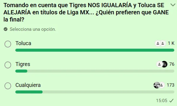 Encuesta de a quién prefiere el público de Cruz Azul, ¿Tigres o Toluca? (Vamos Azul WhatsApp)