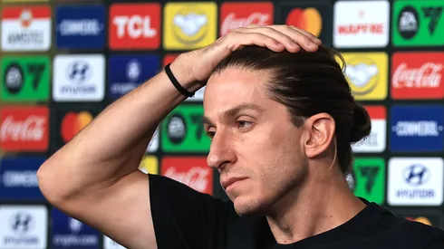 LIMA, PERU - NOVEMBER 28: Filipe Luis, head coach of Flamengo attends a press conference ahead of the 2025 Copa Conmebol Libertadores Final at Estadio Monumental U Marathon on November 28, 2025 in Lima, Peru. (Photo by Buda Mendes/Getty Images)