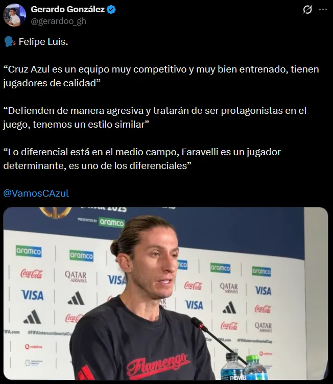 Las declaraciones de Filipe Luis sobre Cruz Azul. (@gerardoo_gh)