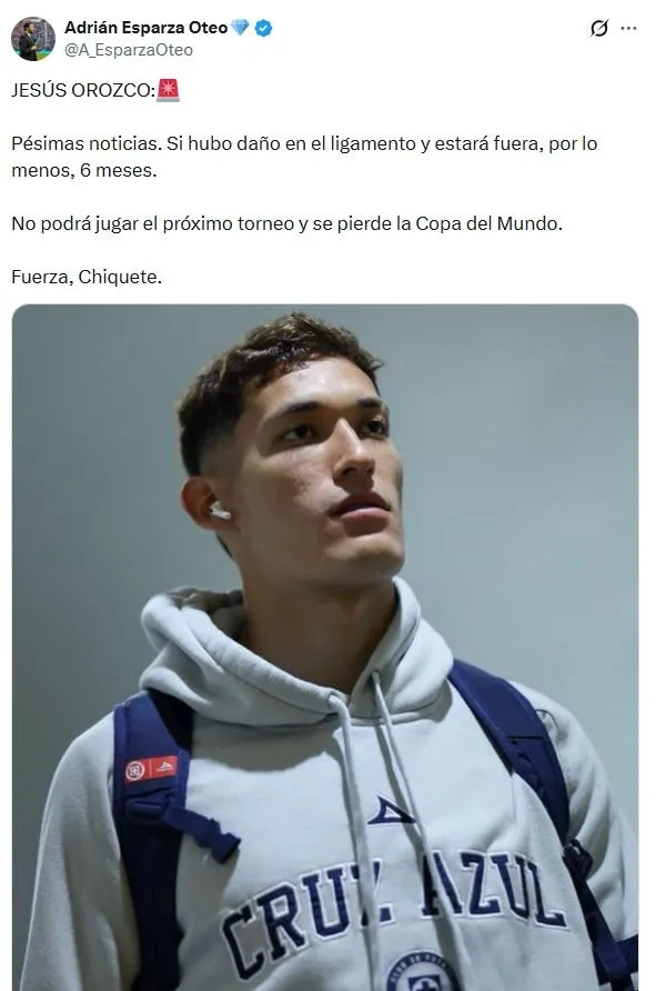 Se confirmó la peor noticia para Jesús Orozco en Cruz Azul (X)