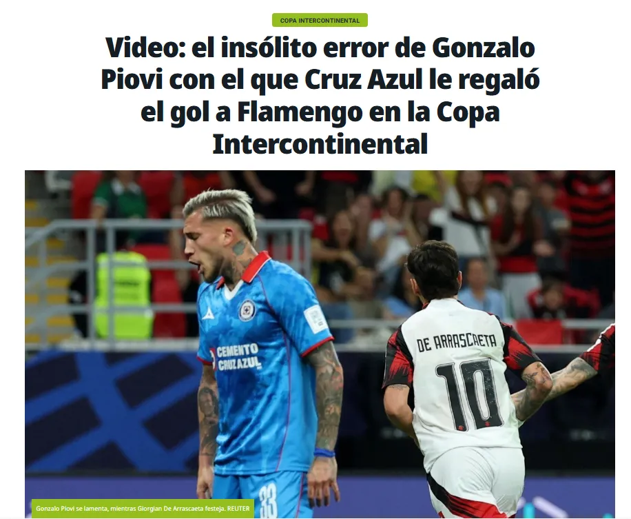 Así fue la reacción de los medios de Argentina al error de Gonzalo Piovi. (diario Olé)