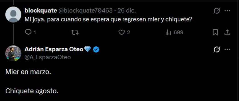 El mensaje de Esparza en X.