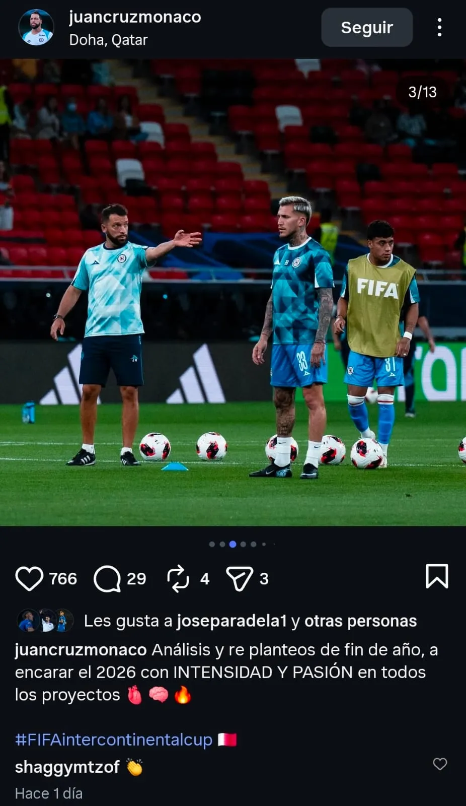 El posteo de Juan Cruz Mónaco, PF de Cruz Azul, de cara al 2026. (@juancruzmonaco)