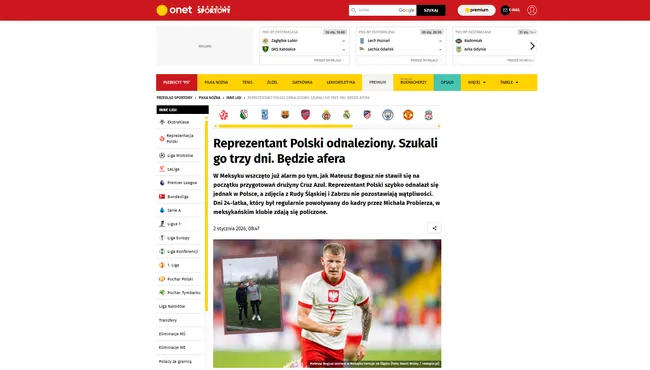 Así reaccionaron los medios de Polonia al caso Bogusz en Cruz Azul. (Przegląd Sportowy / Onet)