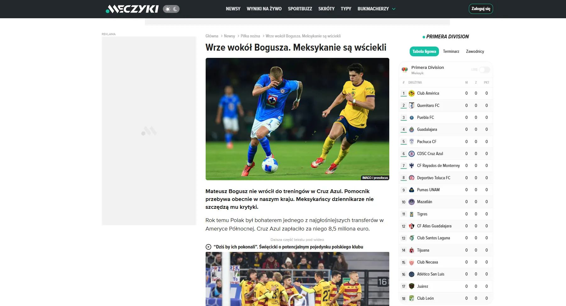 Así reaccionaron los medios de Polonia al caso Bogusz en Cruz Azul. (Meczyki)