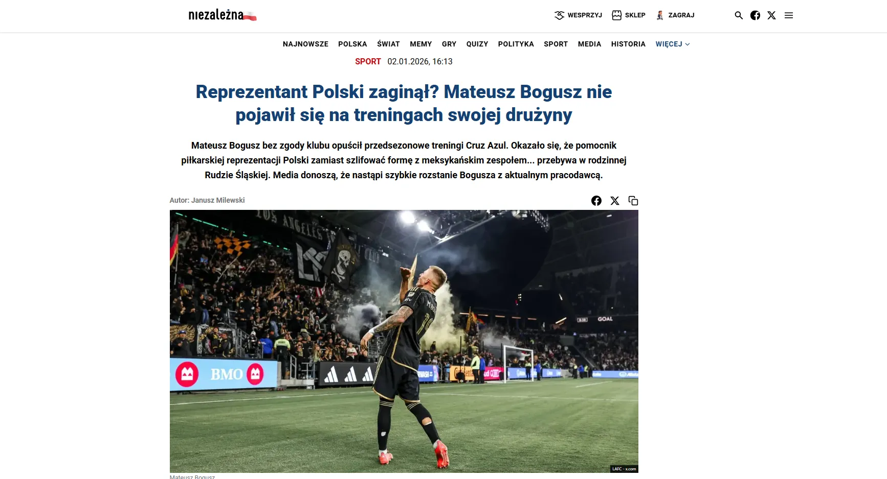 Así reaccionaron los medios de Polonia al caso Bogusz en Cruz Azul. (Niezalezna)
