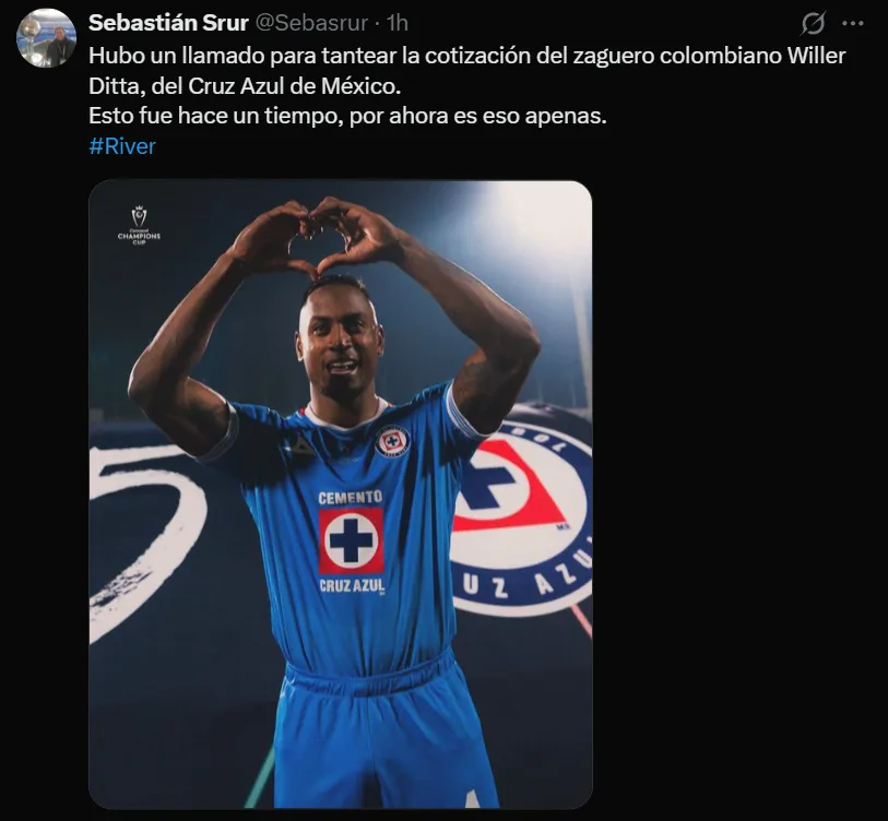 Deade Argentina vinculan a Ditta con River Plate. (@sebasrur)