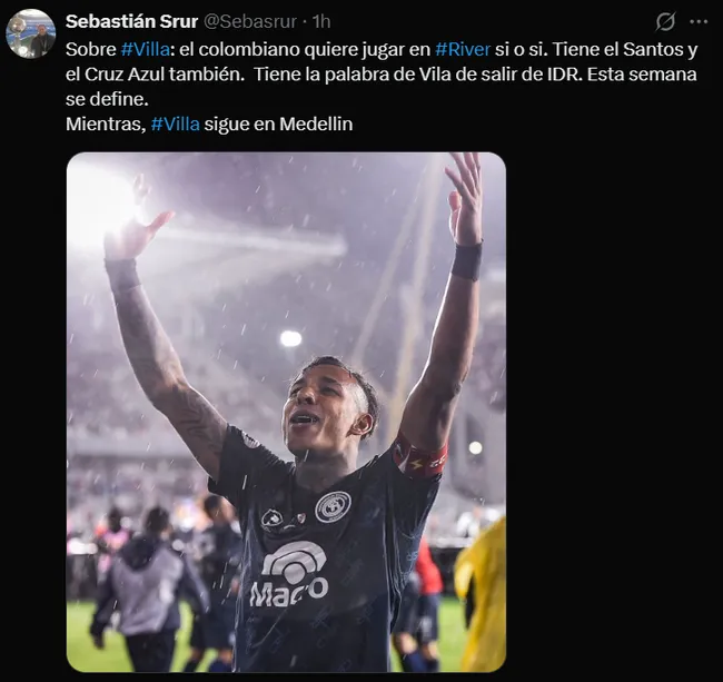 En Argentina vinculan a Sebastián Villa con Cruz Azul. (@sebasrur)