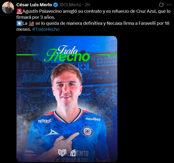 Palavecino a Cruz Azul y Faravelli a Necaxa. (@CLMerlo)