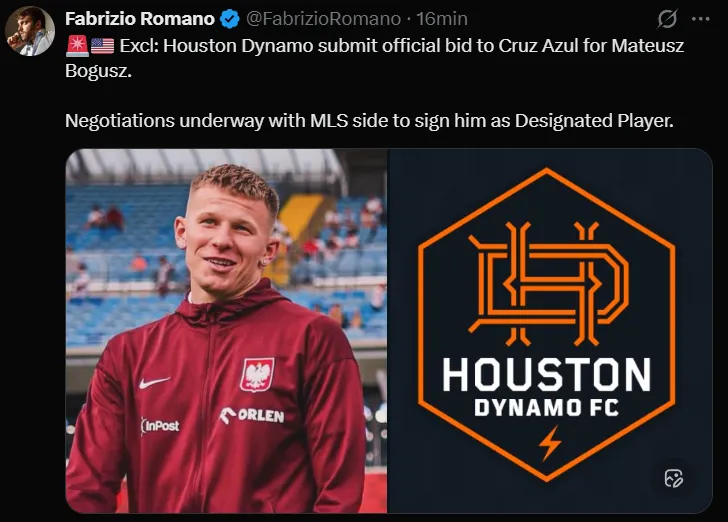 Mateusz Bogusz, en la mira de Houston Dynamo. (@FabrizioRomano)