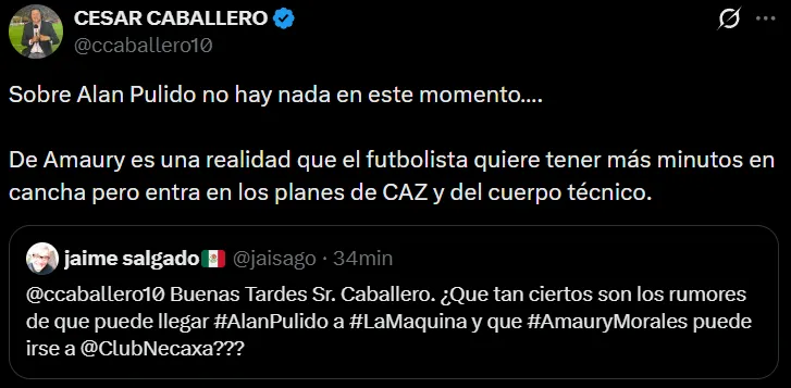 Caballero señala que no hay nada entre Cruz Azul y Pulido. (@ccaballero10)