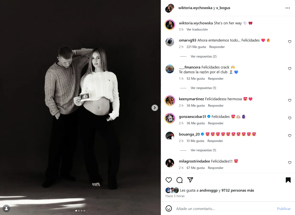 El posteo de Mateusz Bogusz y su pareja anunciando que serán padres (Instagram)