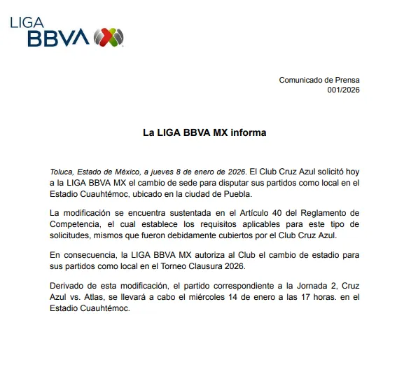 Desde la Liga MX confirmaron la reprogramación del partido de la Jornada 2 para Cruz Azul. (Twitter)
