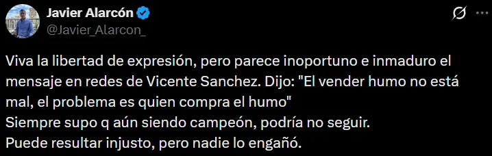 Javier Alarcón cargó contra Vicente Sánchez. (X)