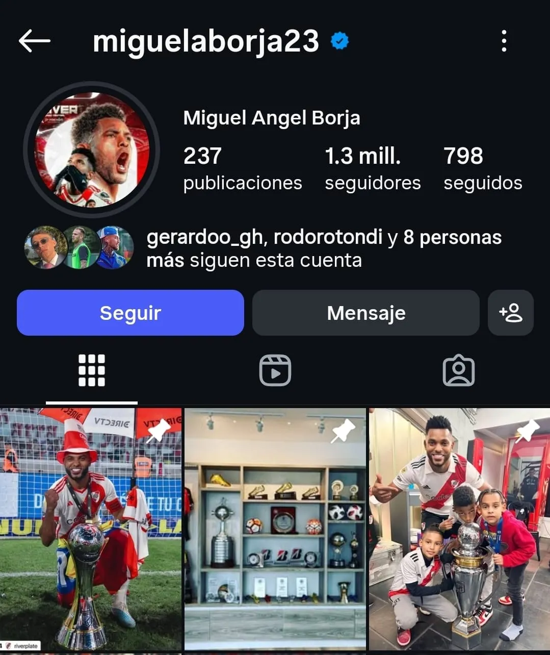 Así el perfil de Instagram de Miguel Ángel Borja.