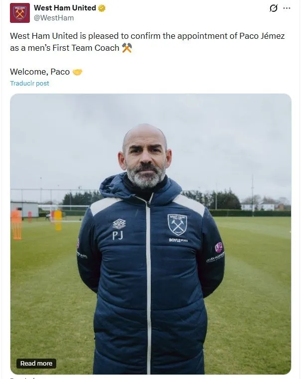 Paco Jémez fue presentado como nuevo miembro del cuerpo técnico del West Ham (X)