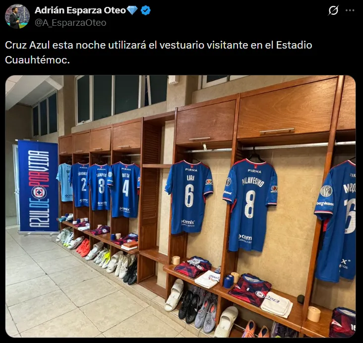 Cruz Azul usó el vestuario visitante a pesar de ser local. (@A_EsparzaOteo)