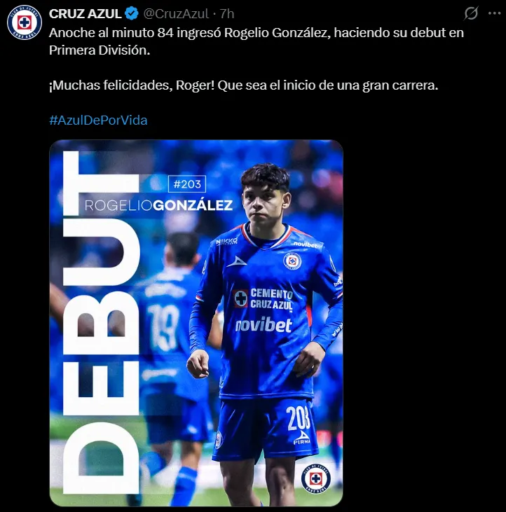 Rogelio González debutó con La Máquina. (@CruzAzul)
