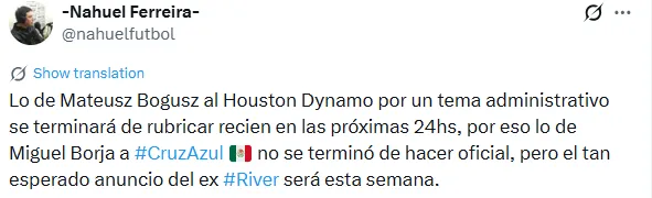 Información de Ferreira en redes sociales