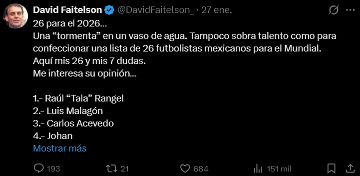 David Faitelson dio a “su nómina” para el Mundial. (X)