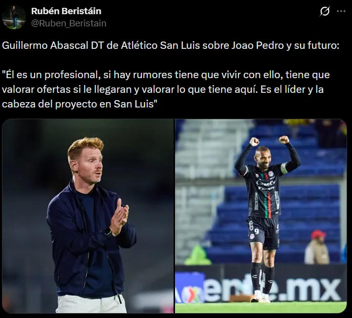 Abascal, de San Luis, respondió a Cruz Azul por Joao Pedro. (X @ruben_beristain)