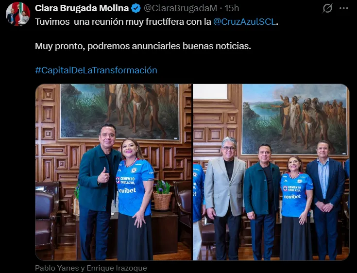 Víctor Velázquez y Clara Brugada se reunieron por el estadio de Cruz Azul. (@ClaraBrugadaM)