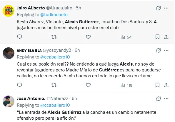 Reacciones contra Alexis Gutiérrez