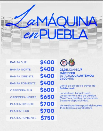 Precios de los boletos Cruz Azul vs. Chivas